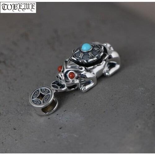 100% 925 Silver Tibetan Six Words Pixiu Pendant 925 Sterling Good Luck Pixiu Pendant Lucky Beast Pendant
