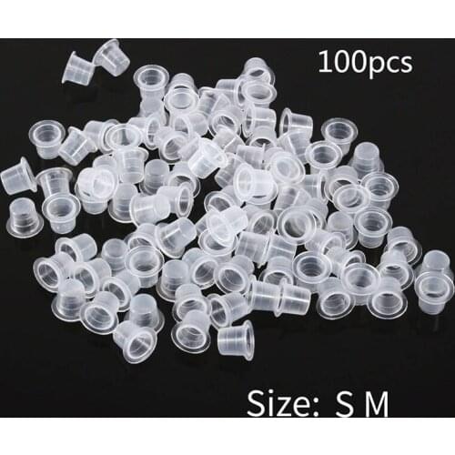 100Pcs/set Plastic Microblading Tattoo Ink Cup Cap Pigment Clear Holder Container S/M Size for Needle Tip Grip Power Supply