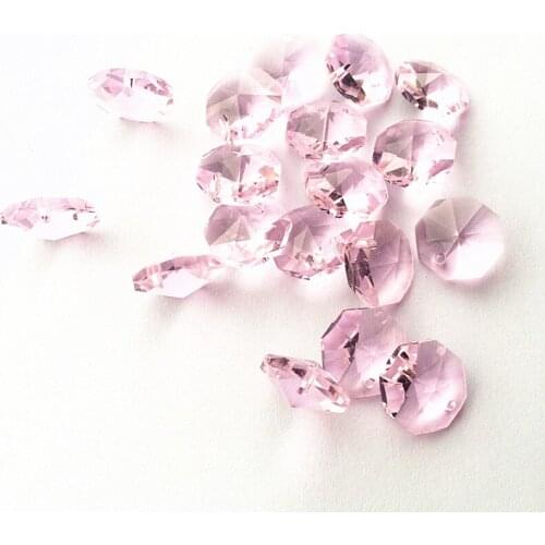 100pcs/lot 14mm Pink Glass Crystal Octagon Beads in one hole(Free rings) Crystal Chandelier Beads, Crystal Curtain beads
