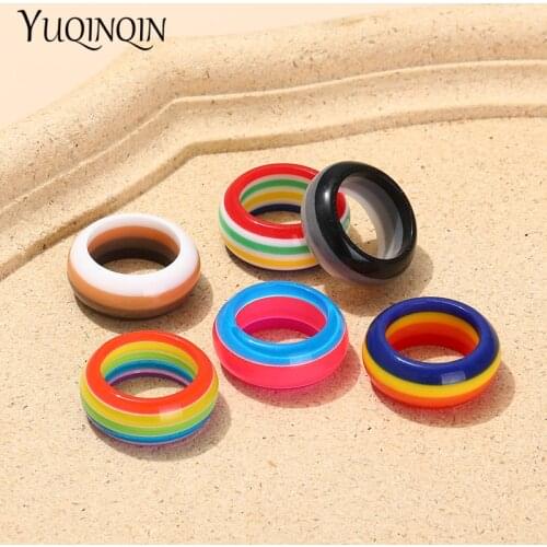 2021 Summer Colorful Round Punk Womens rings Minimalist Acrylic Resin Rainbow Couple Rings Travel Fashion Jewelry Girls Gifts