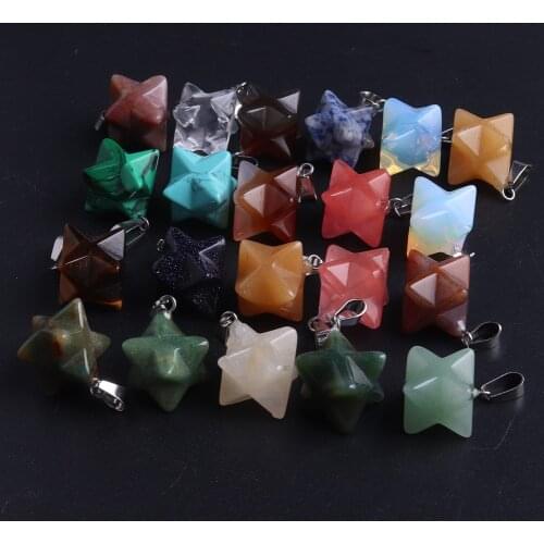 24pcs Merkaba Star Natural Stone Necklace Pendants for DIY Jewelry Meditation Chakra Reiki Healing Energy Protection Decoration
