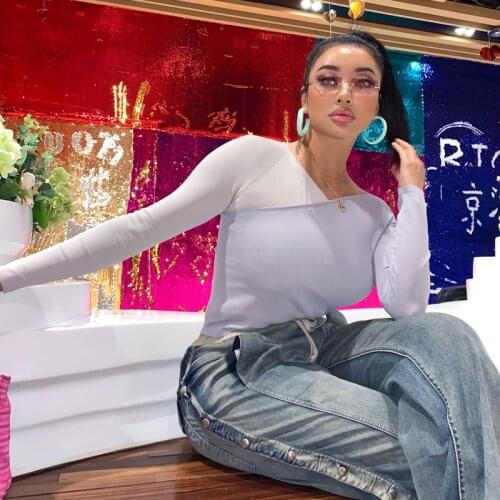 3 Colors Cross-Chest Two-Piece Knitted Tight-Knit Two-Piece Slanted Shoulder V-Neck Long-Sleeved T-Shirt