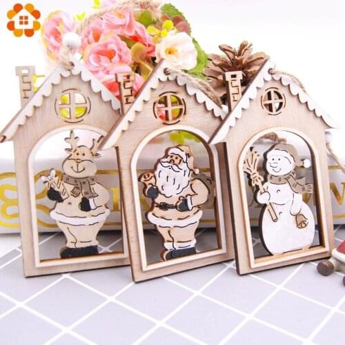 3PCS Wooden Christmas Santa Claus House Pendants Ornaments Kids Gift for Home Christmas Party Xmas Tree Wood Crafts Decorations