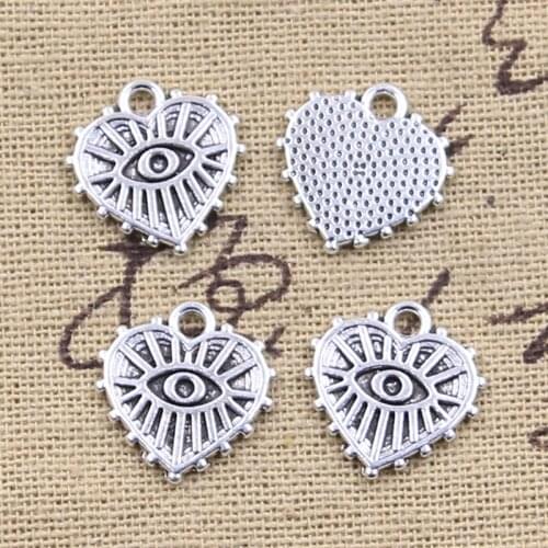 30pcs Charms Heart Demon Eye 16x15mm Antique Silver Color Pendants DIY Crafts Making Findings Handmade Tibetan Jewelry