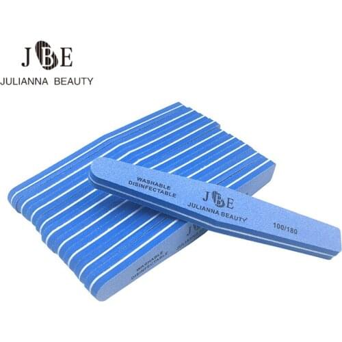 50Pcs/lot 100/180 Blue Hot Sell Nail Buffer Double Side Diamond Sponge Down polish Block buffer Prismatic Sponge Nail Files