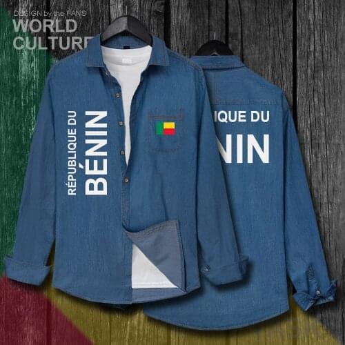 Benin Beninese BEN BJ Dahomey Men Spring Autumn Cotton Turn-down Collar Jeans Shirt Long Sleeve Cowboy Coat Flags Casual Clothes