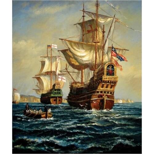 Free Shipping classical grand boat flag seascape canvas prints oil painting printed on canvas home wall art decoration picture