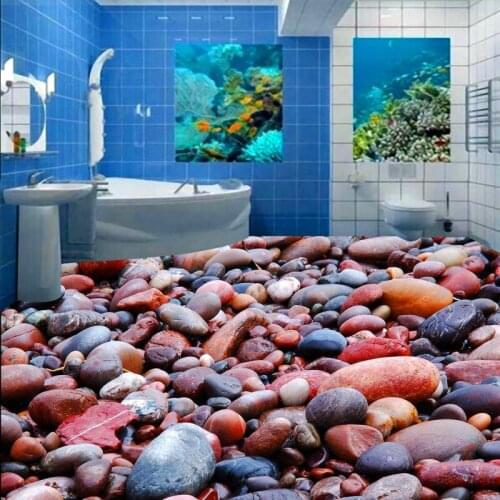 Free Shipping Smooth pebble 3D floor waterproof self-adhesive living room bathroom corridor balcony flooring wallpaper mural