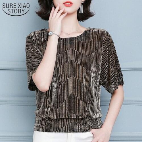 Glitter Shirt Tops Fashion Elegant Shiny Sequin Blouse Tunic Women Blouses Red Golden Shine Womens Blouses Plus Size New 10127