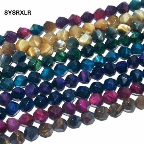 Free Shipping 8MM Big Faceted Colorful Natural Stone Tiger Eye Beads Round Gem Beads For Jewelry Making DIY Bracelet Necklace