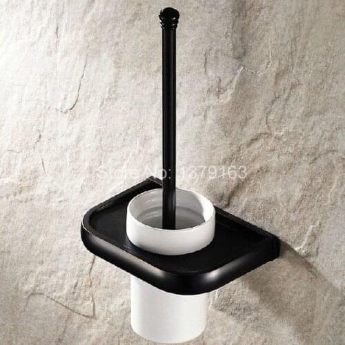 Black Oil Rubbed Bronze Wall Mounted Toilet Brush & Holder Set White Brush Ceramic Cup Bathroom Accessory aba196