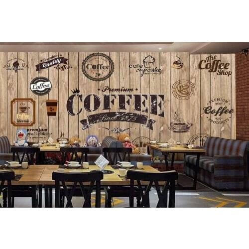 CJSIR Custom Wallpaper Wood Shading Retro Coffee Shop Label Background Wall Restaurant Mural TV Background Wall 3d Wallpaper