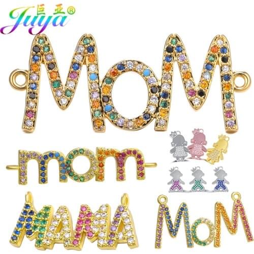 Juya DIY Bracelet Necklace Making Components Micro Pave Zircon Mom Mama Boy Girl Letters Charm Connectors Supplies