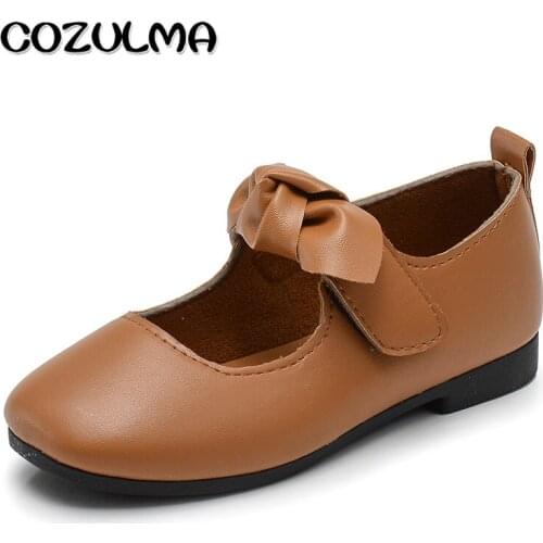 COZULMA Children Pu Leather Shoes Girl Fashion Bow Mary Jane Shoe Baby Girl Toddler Princess Strap Flats Girls Dance Party Shoes
