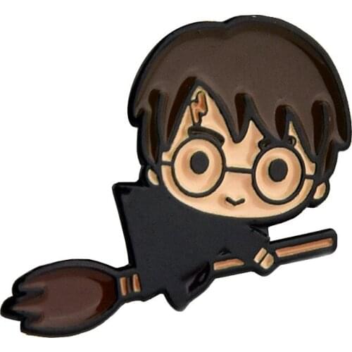 Custom Cute Wizard Riding A Broom Enamel Lapel Pin Jewelry Brooch Gift Halloween Welcome to Customize with Your Logo Design