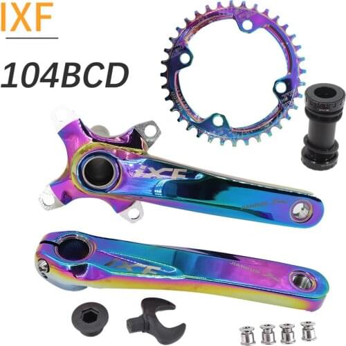IXF MTB Crankset 104BCD Bike Crank 170mm Snail Chainring 32t 34t 36t 38 rainbow oil slick 1 2 3 speed 1x 2x 3x speed hollowtech