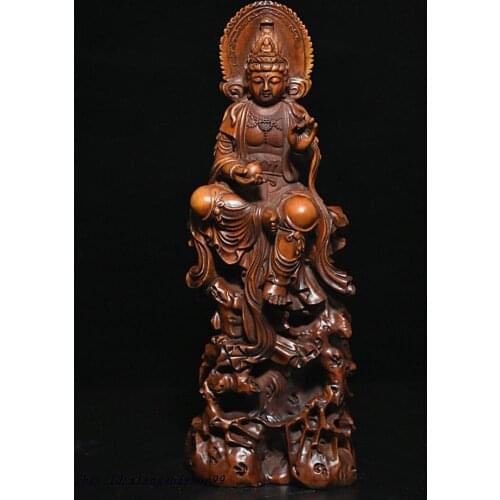 Chinese Buddhism Boxwood Wood Carved Kwan-yin GuanYin Goddess Buddha Statue