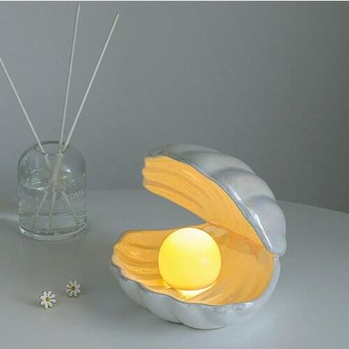 Creativity Shell Lamp LED Bedroom Decor Pearl Night Light Desktop Jewelry Storage Room Decoration Bedside Light for Novelty Gift