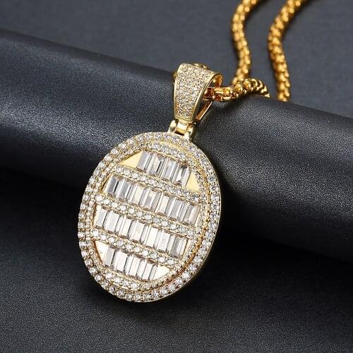 Round Shaped Iced Out Pendant & Necklace Statement Gold Color Cubic Zircon Necklace Mens Jewelry Gifts NO CHAINS
