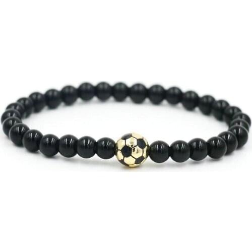 Copper Gold Color Football Ball Bracelet Men 6mm Onyx Stone Charm Powerful Beads Bracelet For Women Couples Jewelry Love Gift