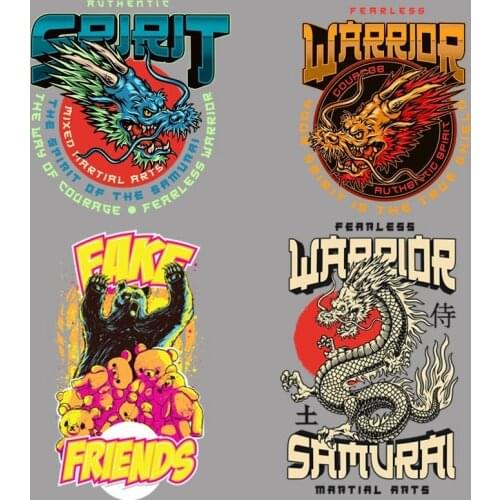 Fashable Heat Transfer Vinyl Sticker Punk Bear Dragon Patches For Clothes Applique Iron On Transfers T-Shirt Clothing Printing