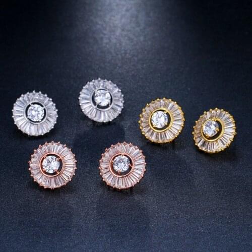 Fashion Zircon Round Flower Womens Stud Earrings Simple Brass Beads Earring Trendy Female Jewelry Wedding Gifts For Guests
