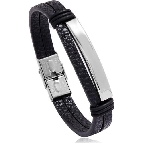 Fashion Punk Stainless Steel Charm Leather Bracelet Black Brown Wristbands Multilayer Simple Bangle Casual Jewelry for Women Men