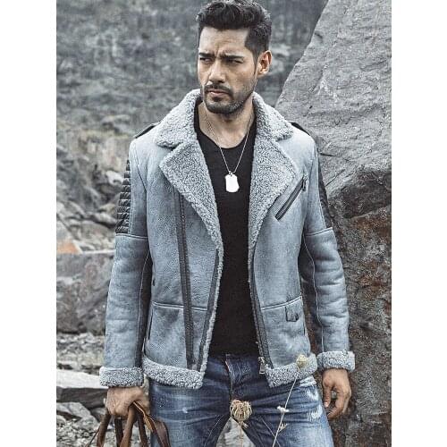 Mens Jacket Winter Genuine Leather Real Sheepskin for Men Natural Wool Fur Coat Blouson Cuir Homme KJ1414