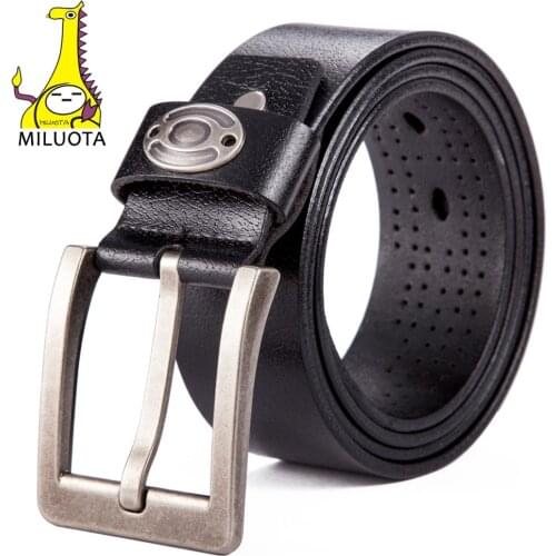 [MILUOTA] Genuine Leather Belts for Men Cowboy Luxury Strap Brand Male Vintage Jeans Designer Belt Men CZ102
