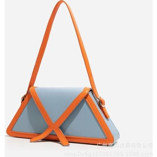 2021 New Trendy Niche Summer High-quality Personalized Stitching Underarm Baguette Orange Hit Trapezoid Single Shoulder Handbag