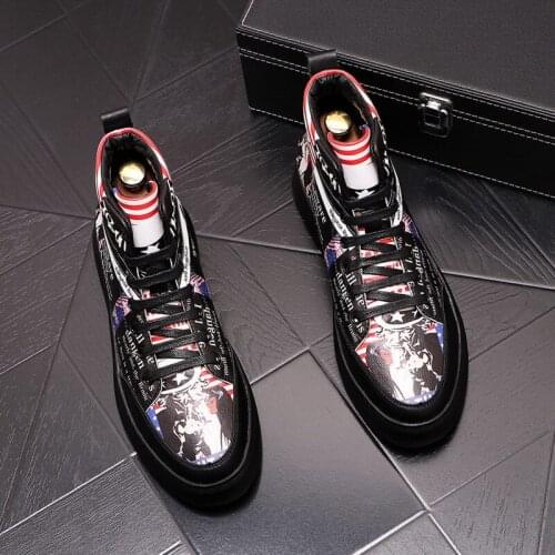 New Arrival Mens Casual Comfort Shoes Round Toe Fashion High Top Platform Graffiti Lace Up Street Hip Hop Leisure Zapatos ERRFC