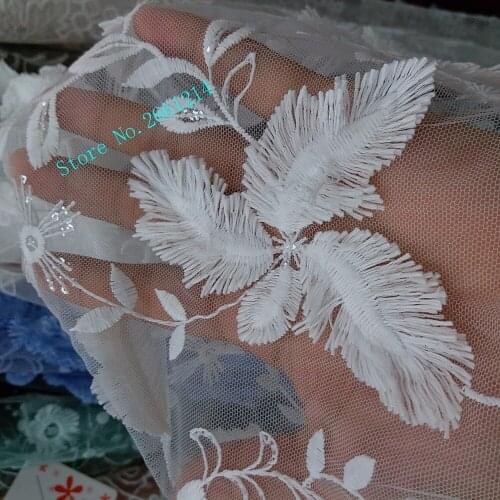 New 3d flower embroidered tulle lace fabric in white color fashionable african lace fabric BZL-25611 for wedding dress