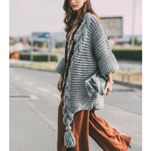 Autumn and Winter handmade stick needle tassel knitted cardigan coat blogger ins sweater for women warm loose K875