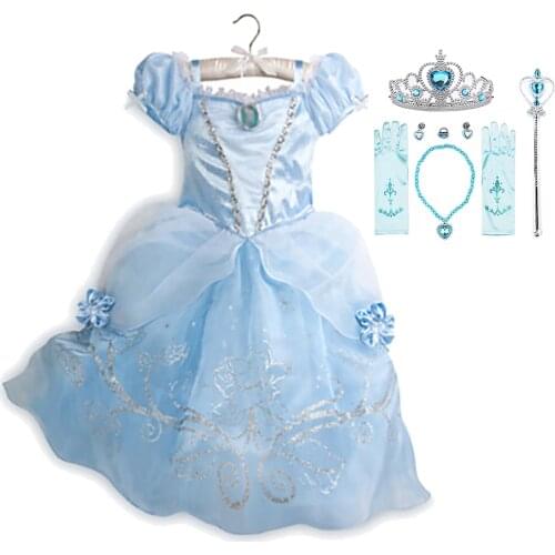 Cinderella Dress Girls Cosplay Cinderella Costume and Princess Accessories Kids Birthday Party Christmas Evening Dress