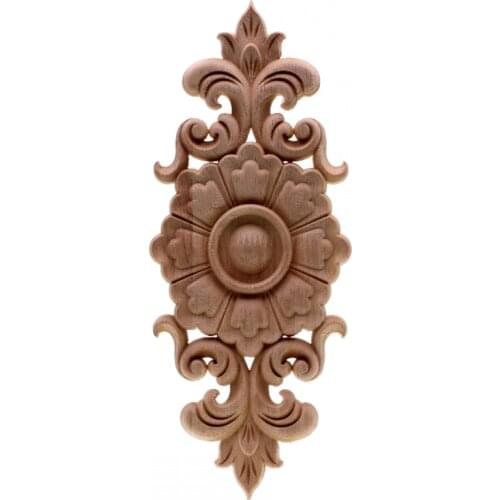 RUNBAZEF European Style Floral Wood Carved Applique Wooden Decal Architectural Furniture Cabinet Door Frame Wall Home Decor