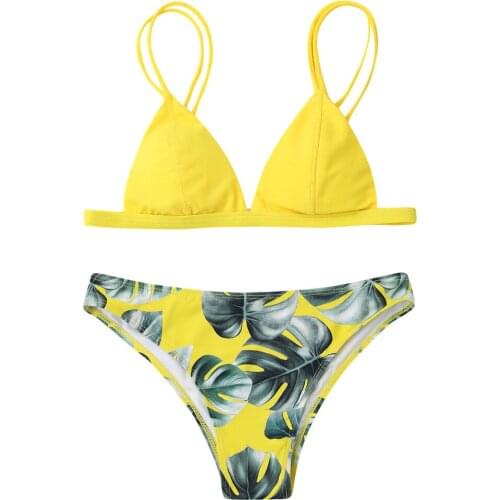 Sexy Women Print Leaves Bikini Push-Up Padded Bathing Bikinis Set Swimsuit Beachwear Swimwear Biquibi swimsuit female L300201
