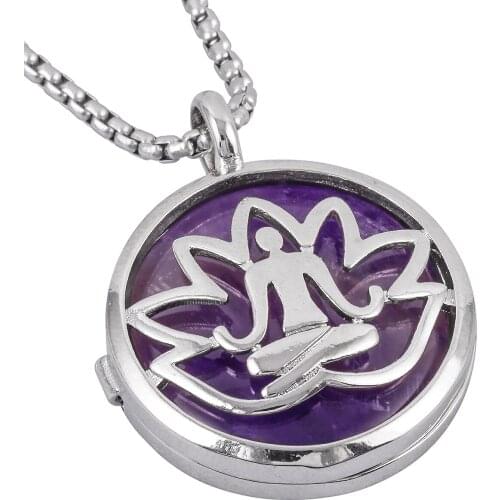 Sliver Hollow Yoga Amulet Locket Pendant Natural Stone Bead Healing Reiki Women Jewelry