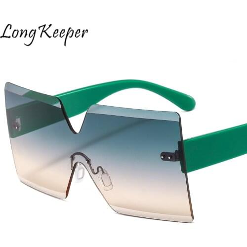 LongKeeper Vintage Oversized Square Sunglasses Women Fashion Rimless Steampunk Sun Glasses Big Shades Men Glasses UV400 Gafas