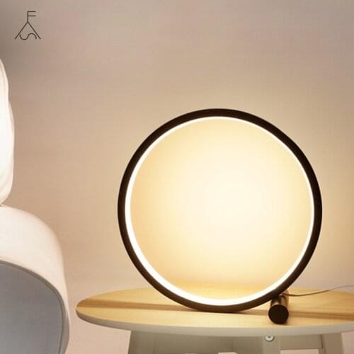 LED Table Lamp for Bedroom Circular Acrylic Desk Lamp for Living Room Black/White Dimmable Bedside Lamp Round Night Light
