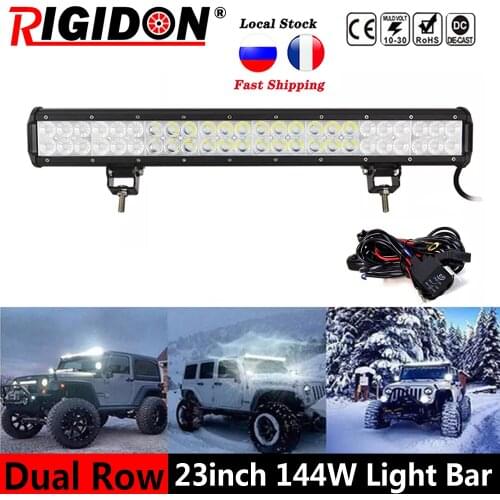 RIGIDON 23inch 144w 2-rows Led work light bar fog lights boat light for jeep offroad 4x4 car light 12V 24V