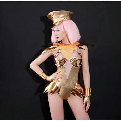 Technology robot dance jazz clothing Gold stage dance costume sexy women DS Bar Leadership Set