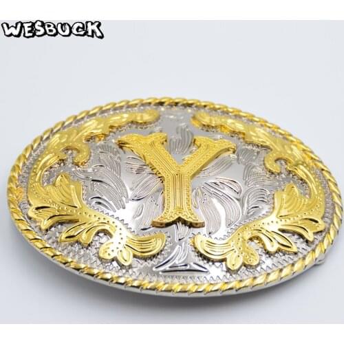 WesBuck Brand Western Belt Buckle New High Quality Oval 3D Lace Gold Y Initial Letter Cowboy Belt Buckle With PU Belt