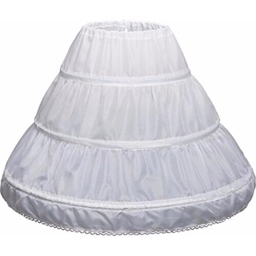 White Children Petticoat 3 Hoops One Layer Kids Crinoline Lace Trim Flower Girl Dress Underskirt Elastic Waist Drawstring