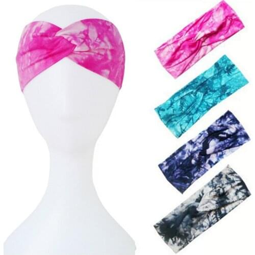 1pc Tie Dye Print Twist Stretch Cotton Headbands Elastic Hair Bands Women Girl Hair Accessories Turban Headwear Bandage Bandanas