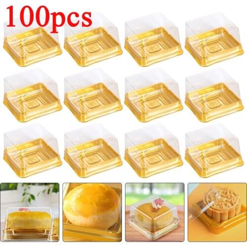 100Pcs 50g 100g Transparent Clear Plastic Cake Box Square Cake Boxes And Packaging Egg-Yolk Puff Packing Box Moon Cake Box Party