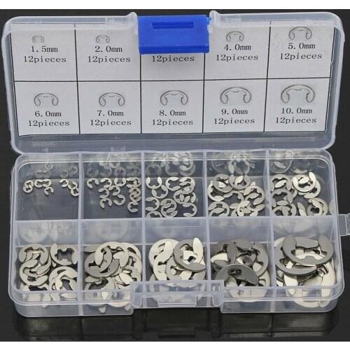 120pcs 1.5mm 2mm 3mm 4mm 5mm 6mm 7mm 8mm 9mm 10mm Stainless Steel E Clip Circlip retaining ring for shaft fastener