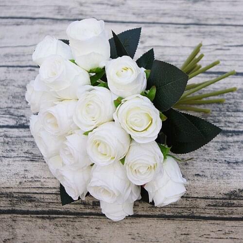 18heads/bunch rose hand flowers artificial wedding decoration room table decor bridal flores artificiales silk flower for white