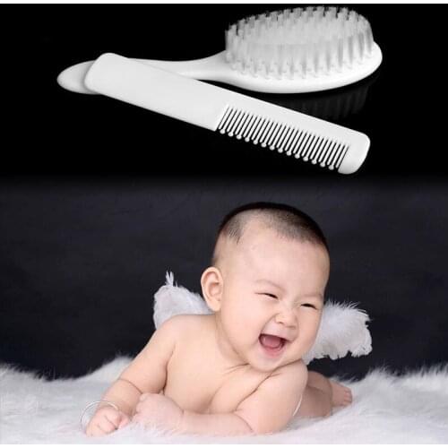 2Pcs Baby Hair Brush & Comb Set in White Soft Gentle for Babies Toddlers Essentials