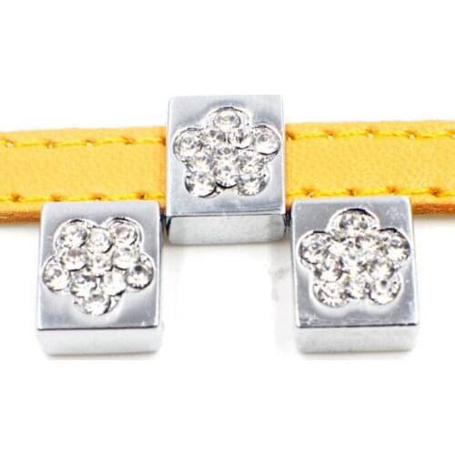 20, 50)PCS/lot 8MM Rhinestones Square Flower Slide Charms Fit For 8mm DIY Wristband Bracelet Keychains