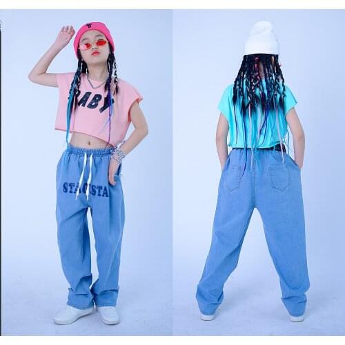 2021 New Jazz Dance Costumes Children Loose Vest Hiphop Pants Modern Dance Hip Hop Dancing Clothes Street Dance Clothes DQS6976